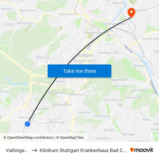 Vaihingen Bf to Klinikum Stuttgart Krankenhaus Bad Cannstatt map