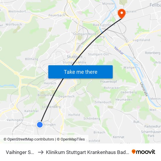 Vaihinger Straße to Klinikum Stuttgart Krankenhaus Bad Cannstatt map