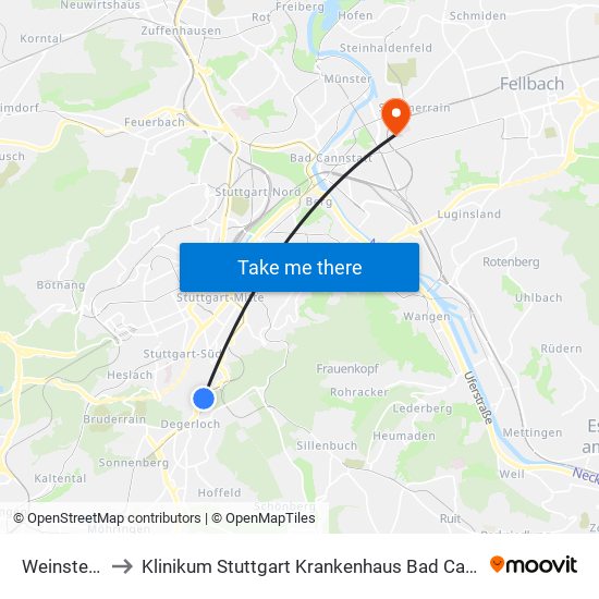 Weinsteige to Klinikum Stuttgart Krankenhaus Bad Cannstatt map