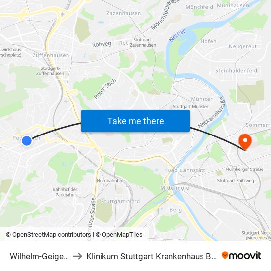Wilhelm-Geiger-Platz to Klinikum Stuttgart Krankenhaus Bad Cannstatt map