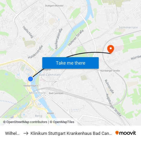 Wilhelma to Klinikum Stuttgart Krankenhaus Bad Cannstatt map