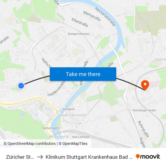 Züricher Straße to Klinikum Stuttgart Krankenhaus Bad Cannstatt map