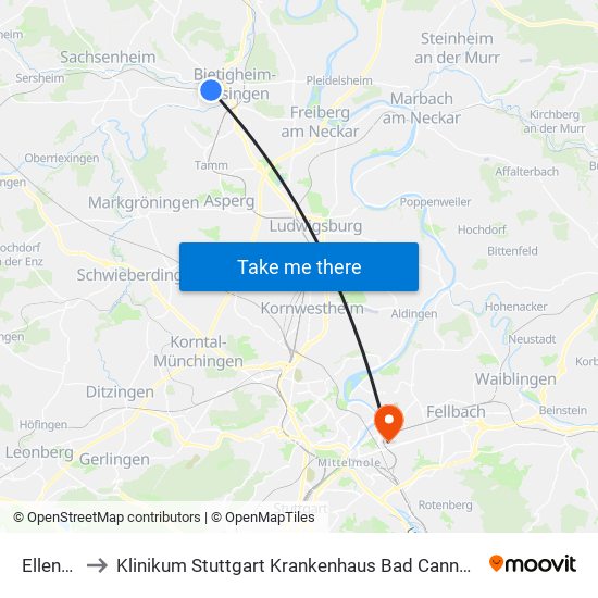 Ellental to Klinikum Stuttgart Krankenhaus Bad Cannstatt map