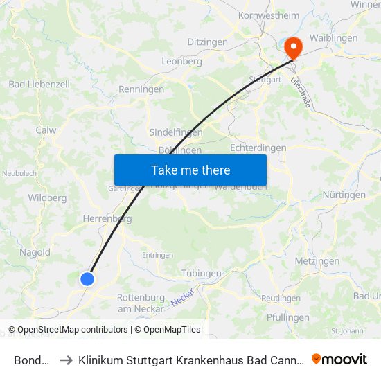 Bondorf to Klinikum Stuttgart Krankenhaus Bad Cannstatt map