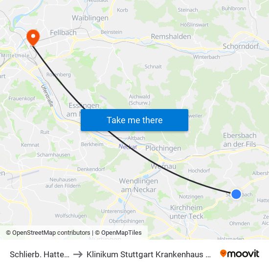 Schlierb. Hattenh. Str. to Klinikum Stuttgart Krankenhaus Bad Cannstatt map