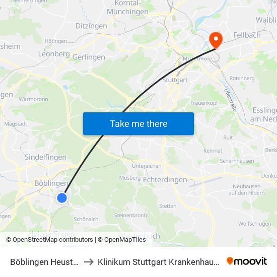 Böblingen Heusteigstraße to Klinikum Stuttgart Krankenhaus Bad Cannstatt map