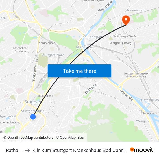 Rathaus to Klinikum Stuttgart Krankenhaus Bad Cannstatt map