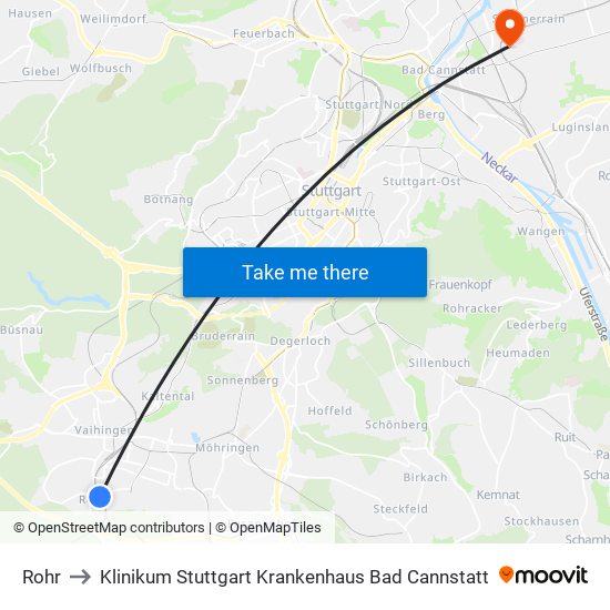 Rohr to Klinikum Stuttgart Krankenhaus Bad Cannstatt map