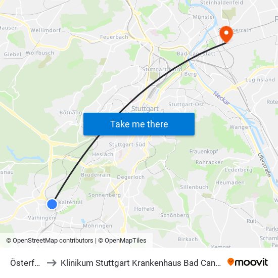 Österfeld to Klinikum Stuttgart Krankenhaus Bad Cannstatt map