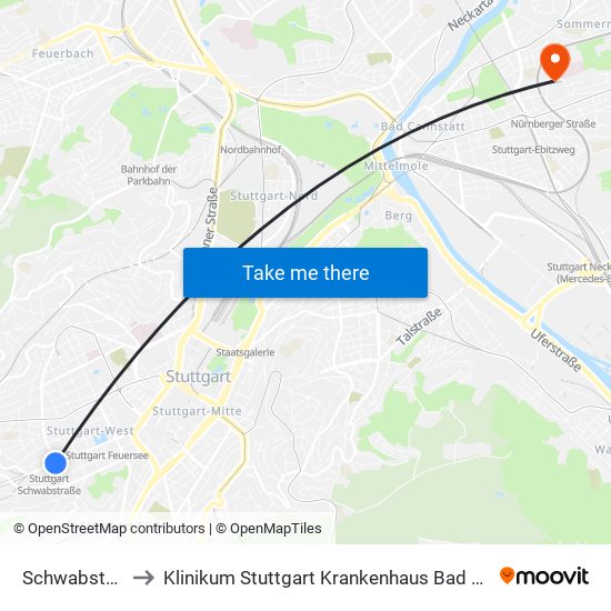 Schwabstraße to Klinikum Stuttgart Krankenhaus Bad Cannstatt map