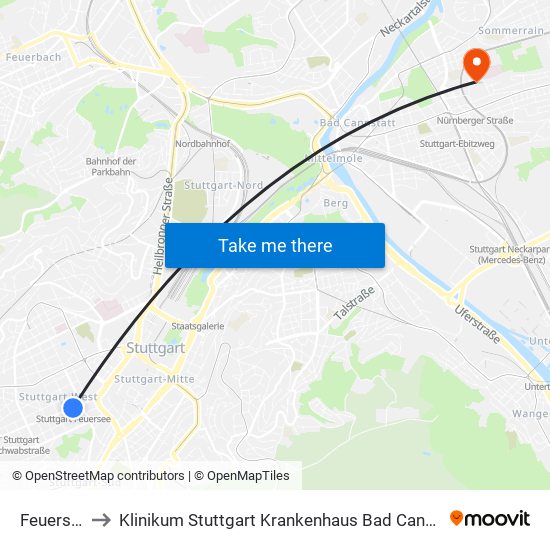 Feuersee to Klinikum Stuttgart Krankenhaus Bad Cannstatt map