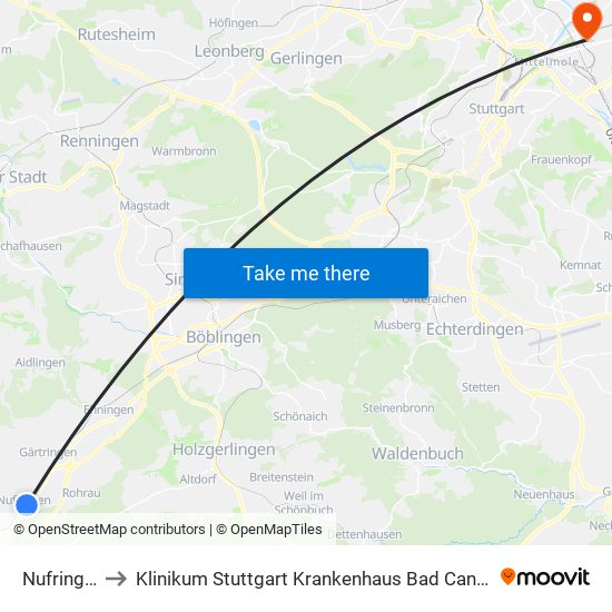 Nufringen to Klinikum Stuttgart Krankenhaus Bad Cannstatt map