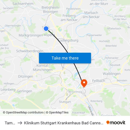 Tamm to Klinikum Stuttgart Krankenhaus Bad Cannstatt map