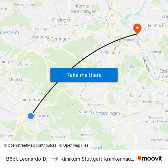 Böbl. Leonardo-Da-Vinci-Pl. to Klinikum Stuttgart Krankenhaus Bad Cannstatt map