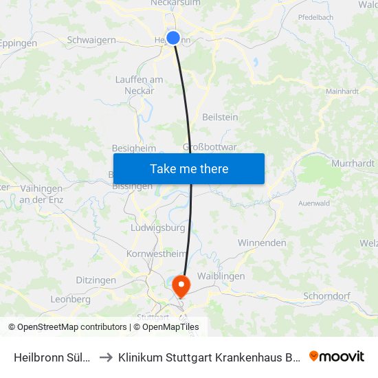 Heilbronn Sülmertor to Klinikum Stuttgart Krankenhaus Bad Cannstatt map