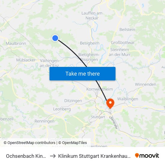 Ochsenbach Kindergarten to Klinikum Stuttgart Krankenhaus Bad Cannstatt map