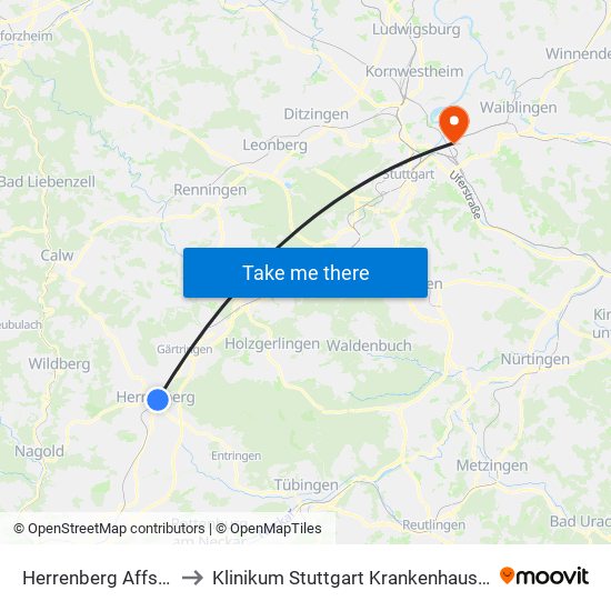 Herrenberg Affstätter Tal to Klinikum Stuttgart Krankenhaus Bad Cannstatt map