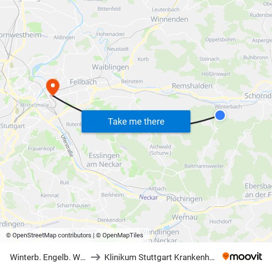 Winterb. Engelb. Waldorfschule to Klinikum Stuttgart Krankenhaus Bad Cannstatt map