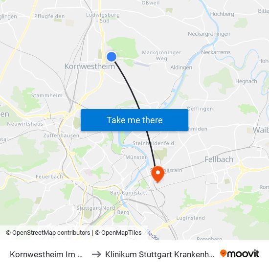 Kornwestheim Im Moldengraben to Klinikum Stuttgart Krankenhaus Bad Cannstatt map