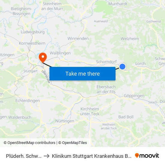 Plüderh. Schwanfeld to Klinikum Stuttgart Krankenhaus Bad Cannstatt map