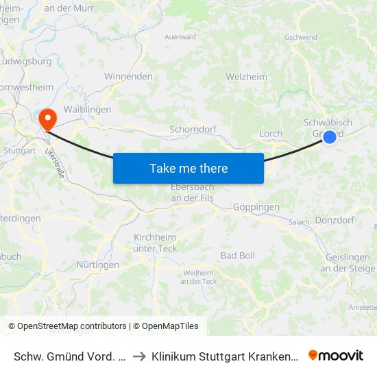 Schw. Gmünd Vord. Schmiedgasse to Klinikum Stuttgart Krankenhaus Bad Cannstatt map