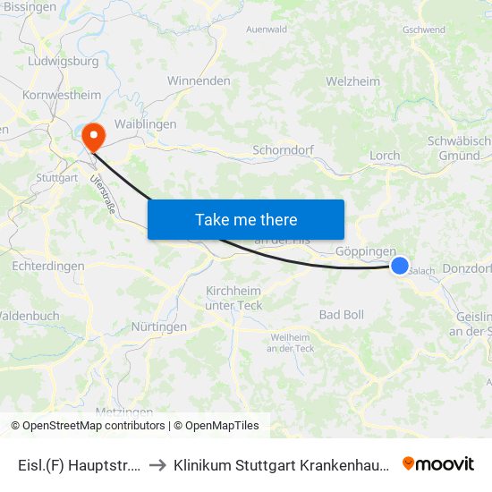 Eisl.(F) Hauptstr./Bahnhof to Klinikum Stuttgart Krankenhaus Bad Cannstatt map