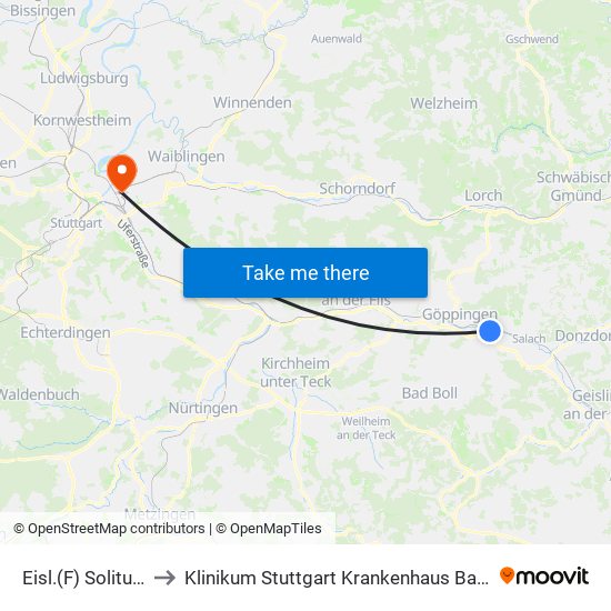 Eisl.(F) Solitudestr. to Klinikum Stuttgart Krankenhaus Bad Cannstatt map