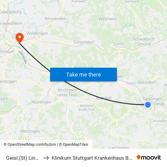 Geisl.(St) Lindenhof to Klinikum Stuttgart Krankenhaus Bad Cannstatt map