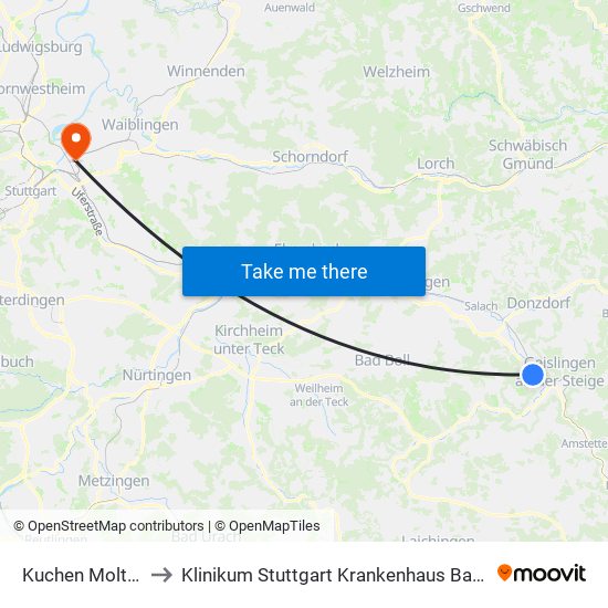 Kuchen Moltkestr. to Klinikum Stuttgart Krankenhaus Bad Cannstatt map