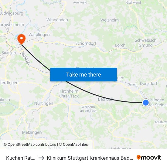 Kuchen Rathaus to Klinikum Stuttgart Krankenhaus Bad Cannstatt map