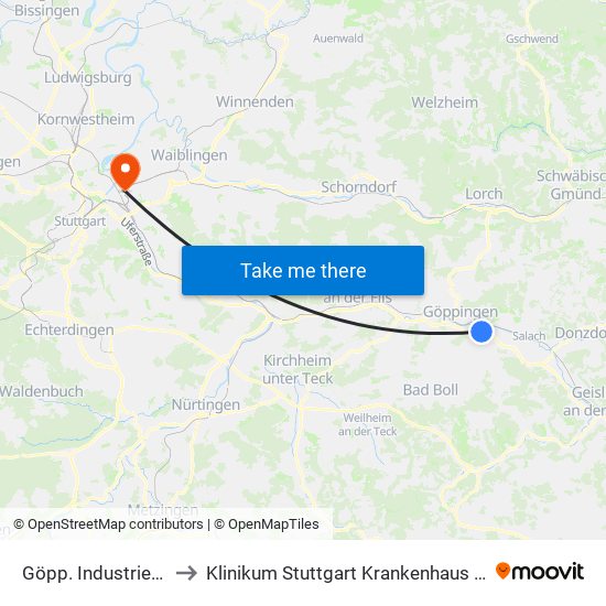 Göpp. Industriegeb. Ost to Klinikum Stuttgart Krankenhaus Bad Cannstatt map