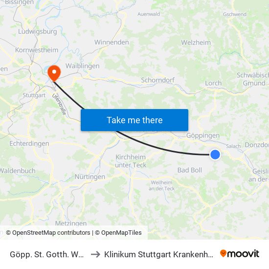 Göpp. St. Gotth. Weilerbachweg to Klinikum Stuttgart Krankenhaus Bad Cannstatt map