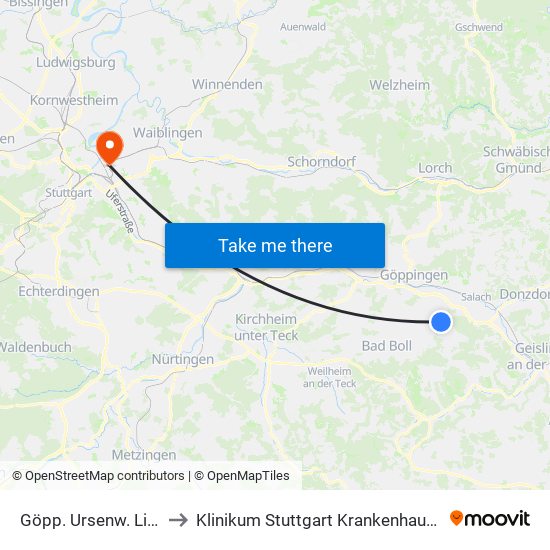 Göpp. Ursenw. Lindenplatz to Klinikum Stuttgart Krankenhaus Bad Cannstatt map