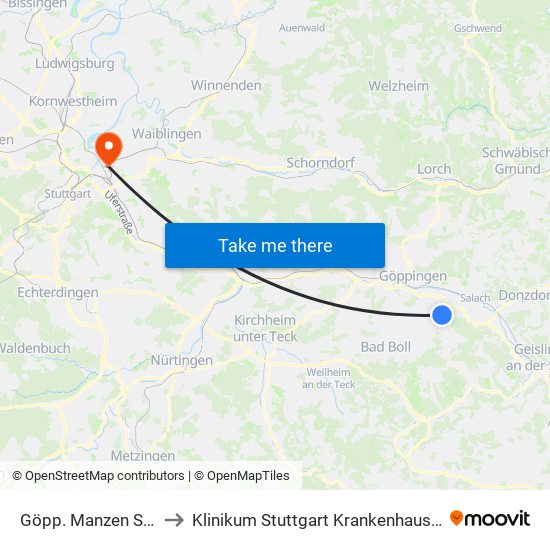 Göpp. Manzen Sportplatz to Klinikum Stuttgart Krankenhaus Bad Cannstatt map
