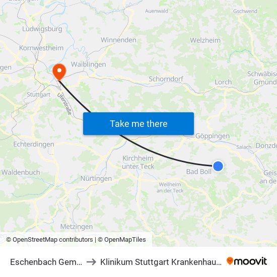 Eschenbach Gemeindehaus to Klinikum Stuttgart Krankenhaus Bad Cannstatt map