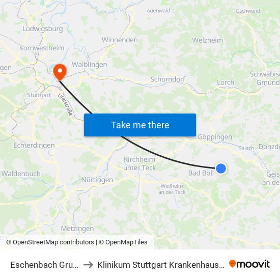 Eschenbach Grundschule to Klinikum Stuttgart Krankenhaus Bad Cannstatt map
