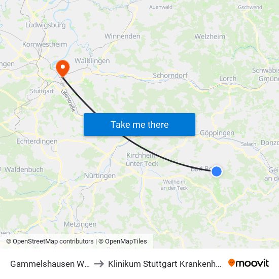 Gammelshausen Weingartenstr. to Klinikum Stuttgart Krankenhaus Bad Cannstatt map