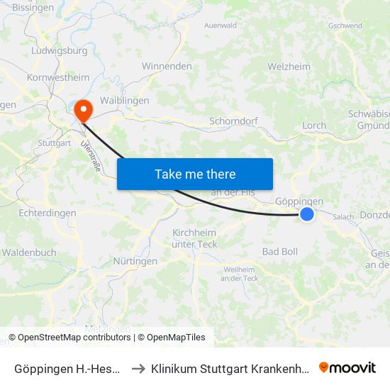 Göppingen H.-Hesse-Realschule to Klinikum Stuttgart Krankenhaus Bad Cannstatt map