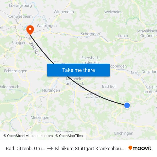 Bad Ditzenb. Grundschule to Klinikum Stuttgart Krankenhaus Bad Cannstatt map