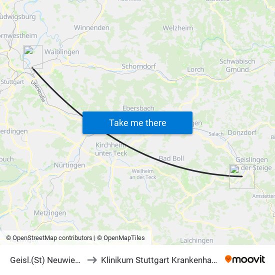 Geisl.(St) Neuwiesen (B466) to Klinikum Stuttgart Krankenhaus Bad Cannstatt map