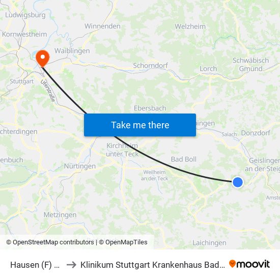 Hausen (F) B466 to Klinikum Stuttgart Krankenhaus Bad Cannstatt map