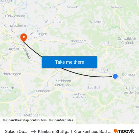 Salach Querstr. to Klinikum Stuttgart Krankenhaus Bad Cannstatt map