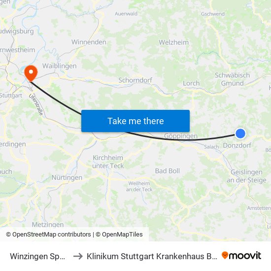 Winzingen Sportplatz to Klinikum Stuttgart Krankenhaus Bad Cannstatt map