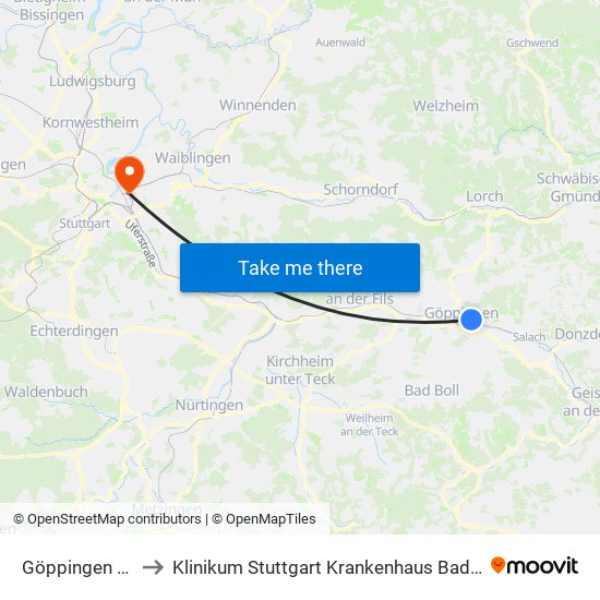 Göppingen Hogy to Klinikum Stuttgart Krankenhaus Bad Cannstatt map