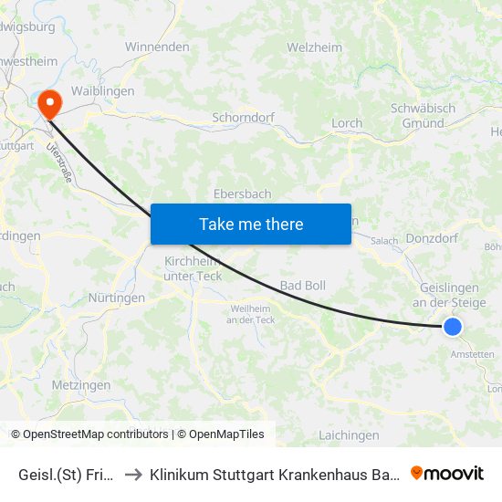 Geisl.(St) Friedhof to Klinikum Stuttgart Krankenhaus Bad Cannstatt map