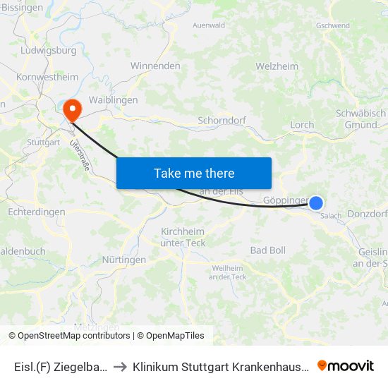 Eisl.(F) Ziegelbachklinge to Klinikum Stuttgart Krankenhaus Bad Cannstatt map