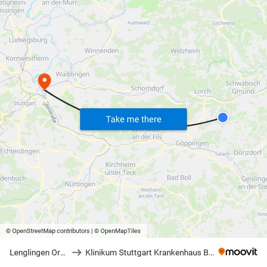 Lenglingen Ortsmitte to Klinikum Stuttgart Krankenhaus Bad Cannstatt map