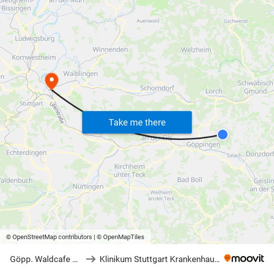 Göpp. Waldcafe Wannenhof to Klinikum Stuttgart Krankenhaus Bad Cannstatt map