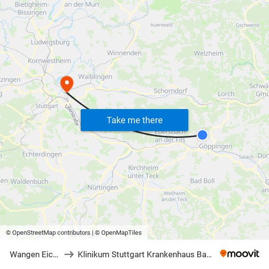 Wangen Eichbühl to Klinikum Stuttgart Krankenhaus Bad Cannstatt map