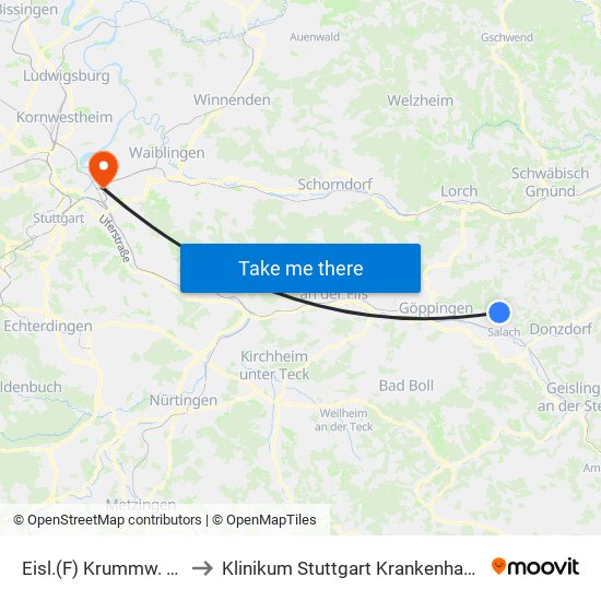 Eisl.(F) Krummw. Brückenstr. to Klinikum Stuttgart Krankenhaus Bad Cannstatt map